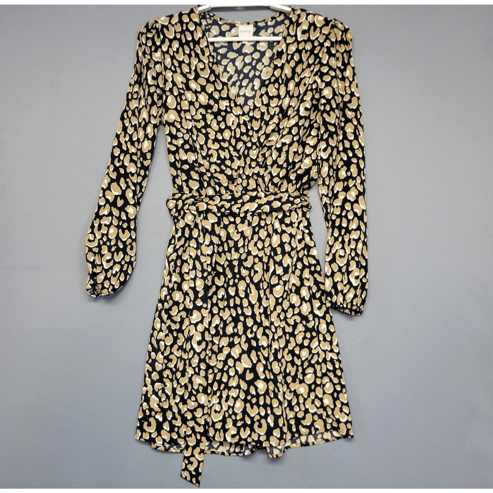 Kaileigh Leopard Wrap Dress Womens S Black Tan Wild Sexy Cocktail Party